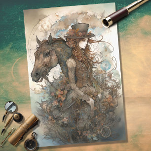 Mousseline Fille et cheval Steampunk 6 Découpage Papier