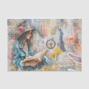Mousseline Fille Lecture Collage Style Découpage Papier