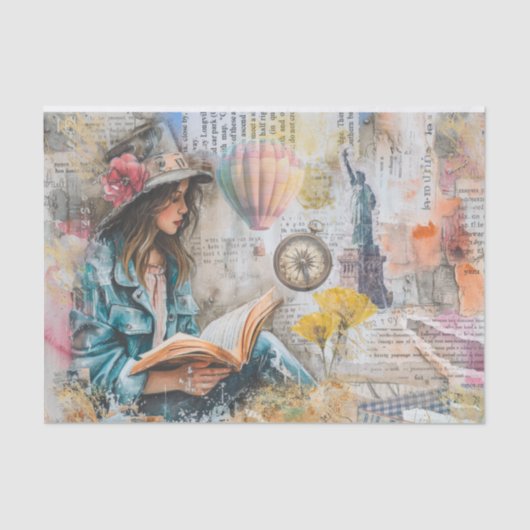 Mousseline Fille Lecture Collage Style Découpage Papier (Recto)