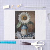 Mousseline Fleur de soleil blanc sur papier vache decoupage t (Artisanat)