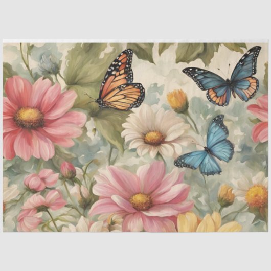 Mousseline Fleurs Et Papier Papier Tissu (Recto)