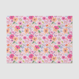Mousseline Fleurs et papillons, Papier Tissu de printemps