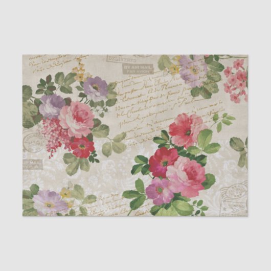 Mousseline Floraux d'aquarelle et Script sur papier parchemin (Recto)