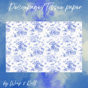 Mousseline Flores bleues sur papier de fond de découpage blan