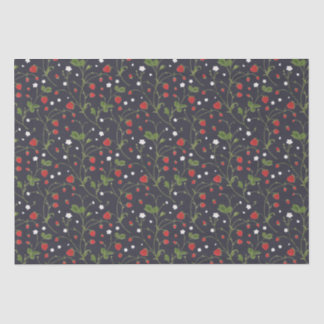 Mousseline Fraises Sauvages (Nuit Polaire) - Papier Tissu