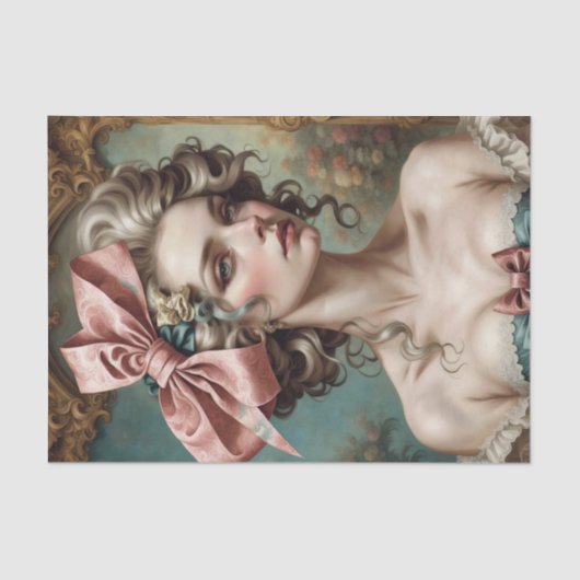 Mousseline Française Rococo Lady avec Bow 1 Découpage papier (Recto)