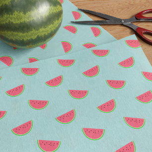 Mousseline Fruits de pastèque Motif papier de tissus Turquois