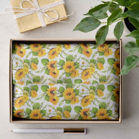 Mousseline Grand papier tissue à fleurs soleil été (Cadeau)