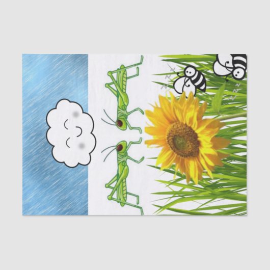 Mousseline Grasshopper en papier tissu Grass Sun Bumblebee (Recto)