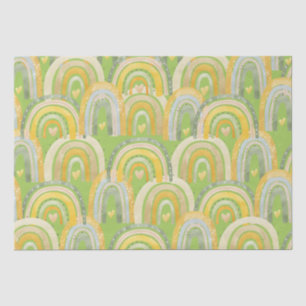 Mousseline Happy Rainbows Coeurs Jaune Vert Tissu Papier
