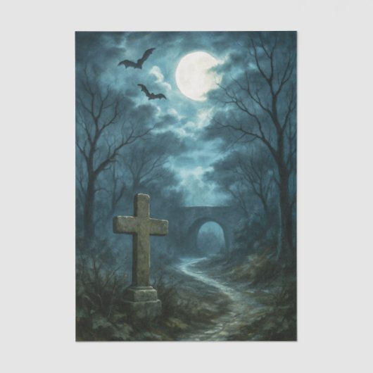 Mousseline Haunting Moonlit Graveyard Decoupage papier de pap (Recto)