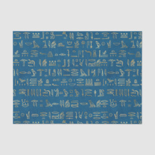 Mousseline Héroglyphes égyptiens bleu et or Papier de tissus