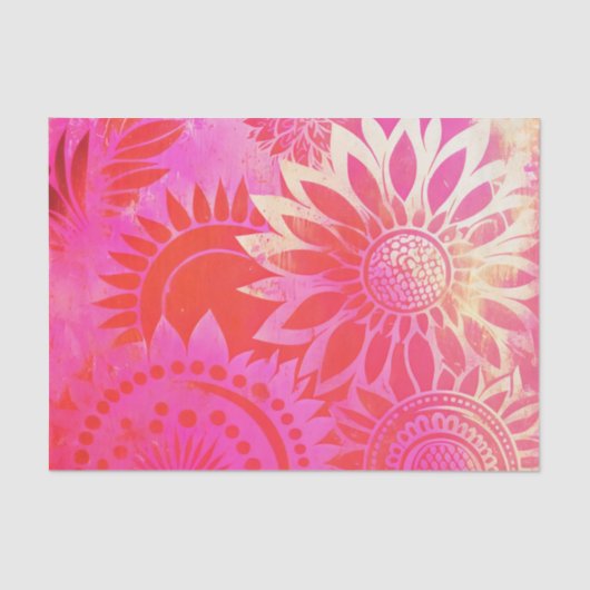 Mousseline HOT PINK beau papier découpage floral (Recto)