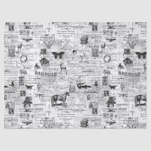 Mousseline Illustrations Ephemera Tissu ou papier découpage (Recto)