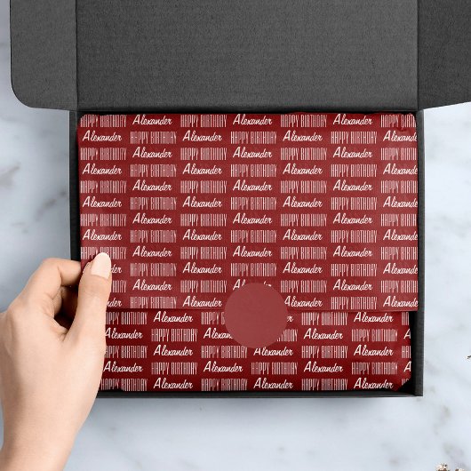 Mousseline Joyeux Anniversaire Nom Rouge Tissu Papier