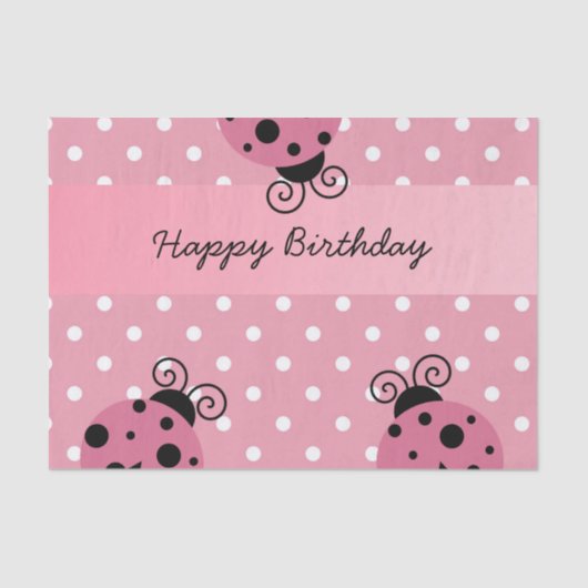 Mousseline Joyeux Anniversaire rose Ladybug Polka Pot papier (Recto)