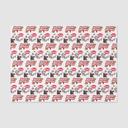 Mousseline Joyeux Anniversaire Tissue Lamb Papier (Recto)