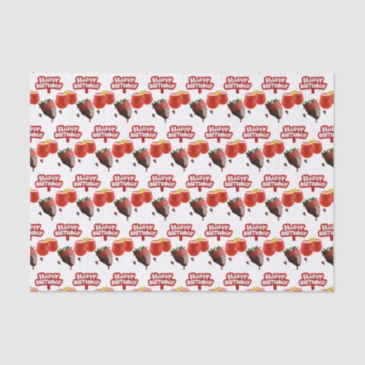 Mousseline Joyeux Anniversaire Tissue Papier fraise (Recto)