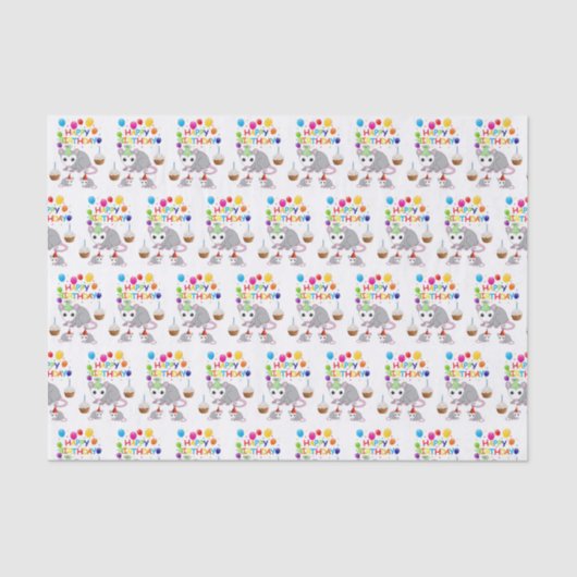 Mousseline Joyeux Anniversaire Tissue Papier Possum (Recto)