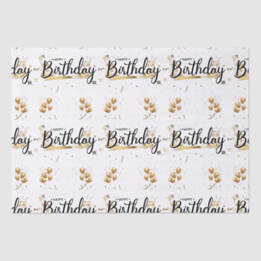 Mousseline Joyeux papier de tissus or d'anniversaire (Recto)