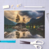 Mousseline Lac Sunset Mountains 2 Déchoupage papier de tissu (Artisanat)