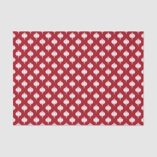 Mousseline lanternes de papier blanc rouge motif oriental (Recto)