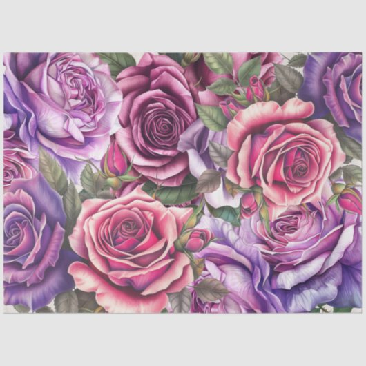 Mousseline Lavande violet rose Rose Découpage Tissu papier (Recto)