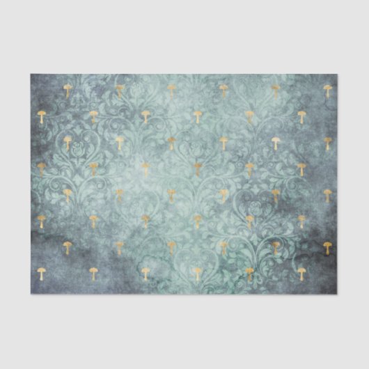 Mousseline Laver bleu avec des champignons d'or Papier décolp (Recto)