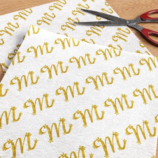 Mousseline Lettre d'or M Monogramme Papier Tissu