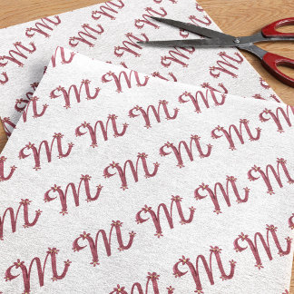Mousseline Lettre d'or Rose M Papier Tissu