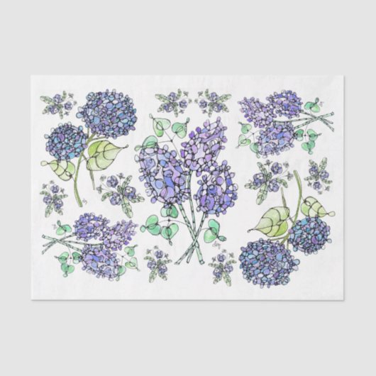 Mousseline Lilacs & Hydrangeas - Papier Tissu Découpage (Recto)