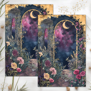 MOUSSELINE MINUIT LUNE JARDIN DÉCOUPAGE TISSUE PAPIER