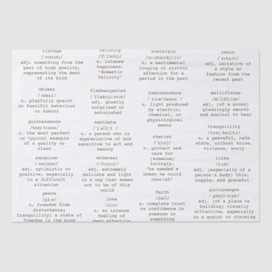 Mousseline Mots de machine à écrire du dictionnaire Papier an (Recto)