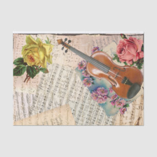 Mousseline Musique et fleurs victoriennes Tissu Papier
