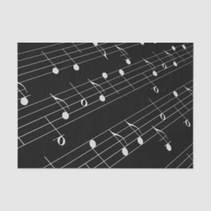 Mousseline Notes de musique blanche sur papier de tissus noir