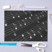 Mousseline Notes de musique blanche sur papier de tissus noir (Artisanat)