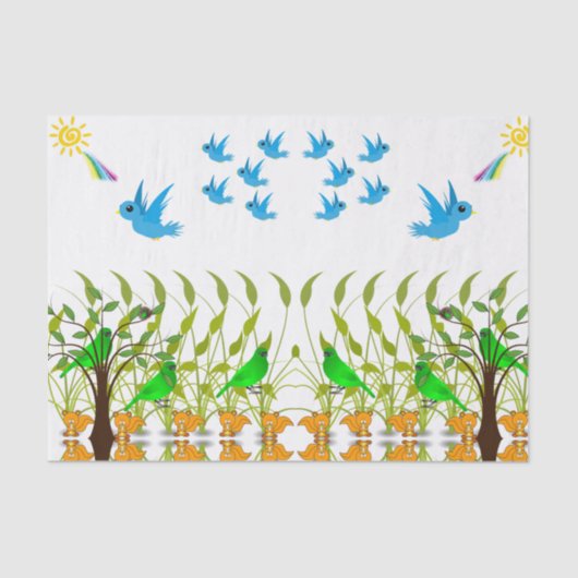 Mousseline Oiseaux de papier de tissu décoratif (Recto)