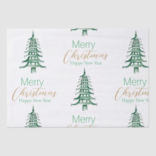 Mousseline Pagode verte Arbre de Noël Papier Tissu (Recto)