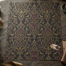 Papier Damassé Gothique Fleur Motif Sombre