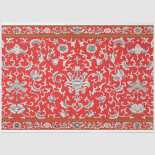 Mousseline Papier de découpage à fleurs rouge, gris et blanc