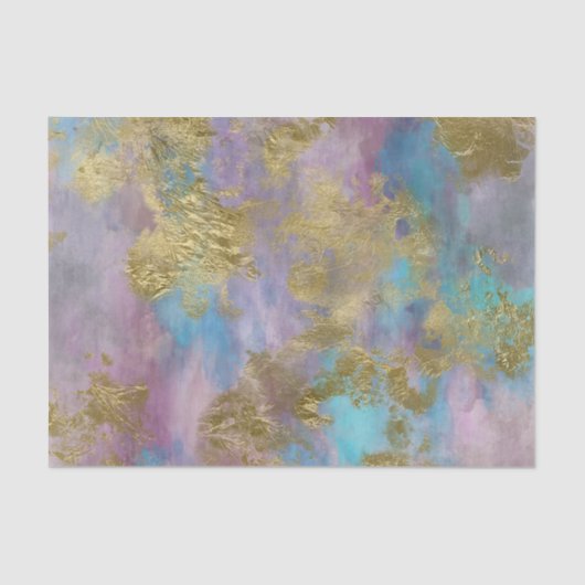 Mousseline Papier de découpage fin or, rose et blues (Recto)