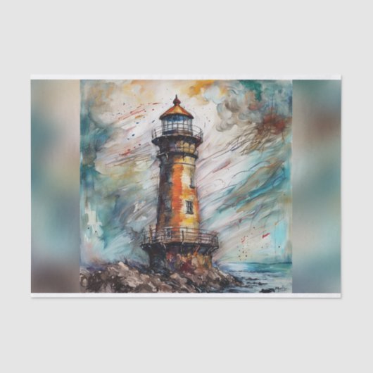 Mousseline Papier de découpage Moody Watercolor Lighthouse (Recto)