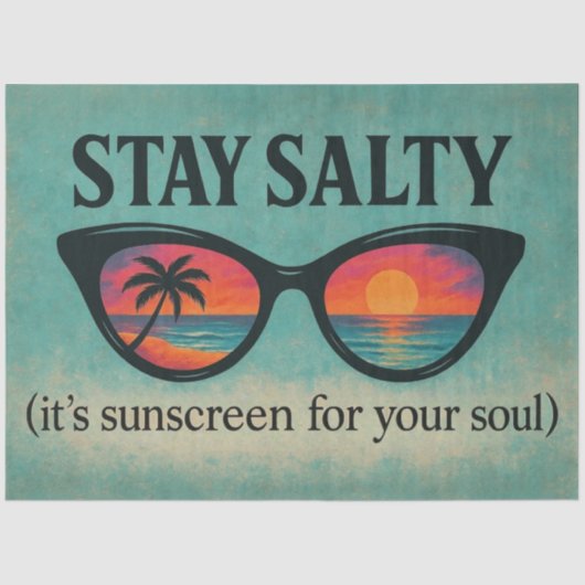 Mousseline Papier de découpage "Stay Salty" Retro Beach Sunse (Recto)