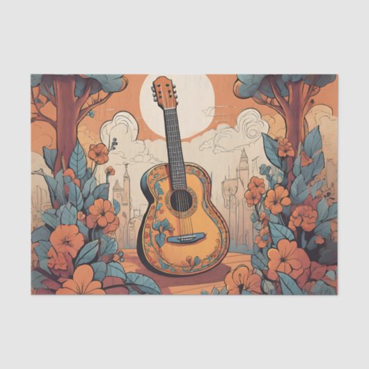 Mousseline Papier de découpage tissue Guitare Funky (Recto)