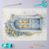 Mousseline Papier de fond floral bleu et jaune découpage (Artisanat)