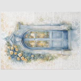 Mousseline Papier de fond floral bleu et jaune découpage