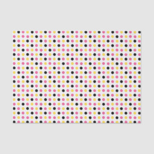 Mousseline Papier de fond rose, jaune et noir Polka