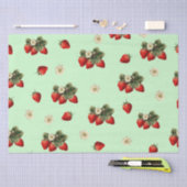 Mousseline Papier de fraise avec fleurs sur vert (Artisanat)