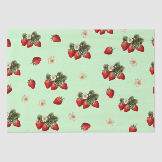 Mousseline Papier de fraise avec fleurs sur vert (Recto)