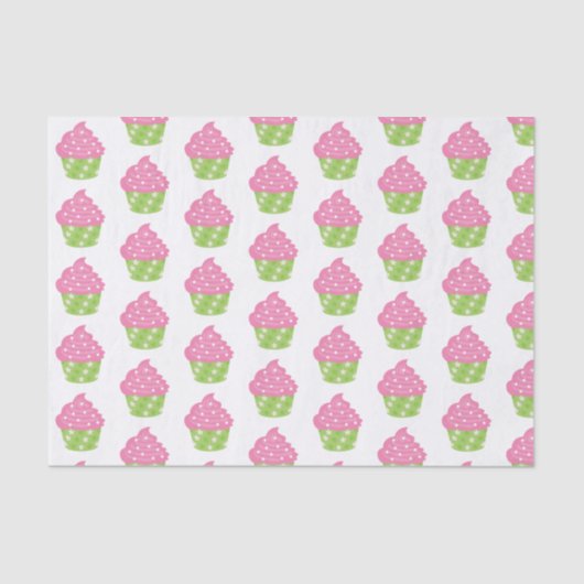 Mousseline Papier de papier de coton rose et vert Cupcake (Recto)
